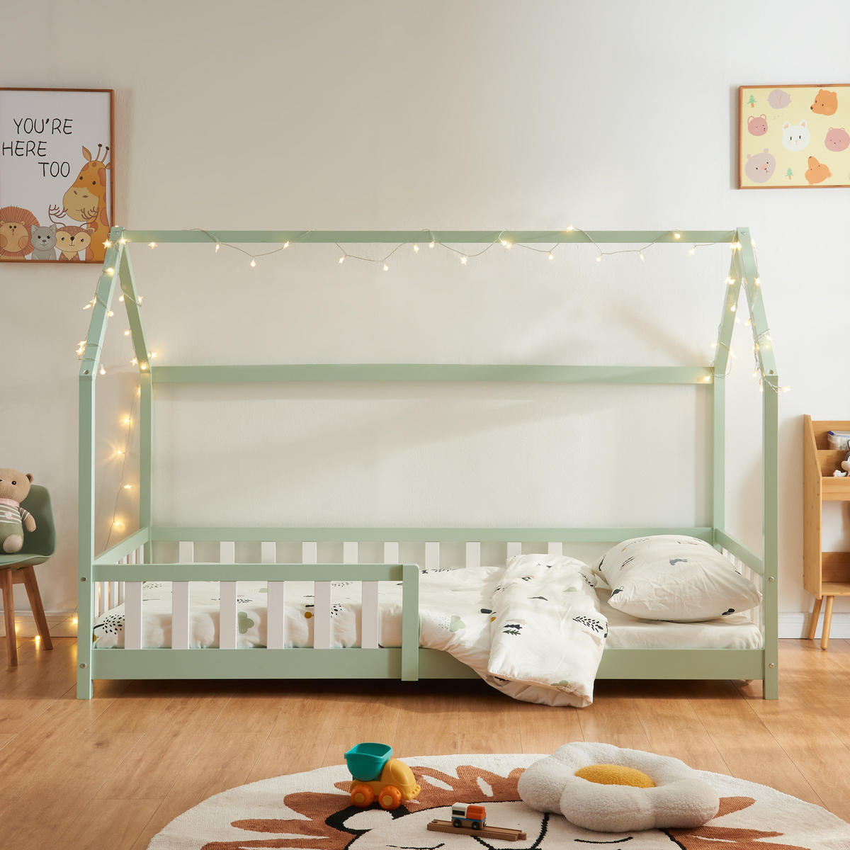 HAUSBETT Hesel - Mintgrün, Holz (90/200cm) - [en.casa]