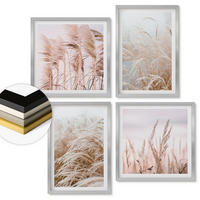 WANDBILDER 4er Set - 50x50 cm & 40x60 cm Silberner Rahmen - Grasfelder in Braun- und Beigetönen - Silberfarben, Kunststoff (50/50cm) - ArtPrintCave