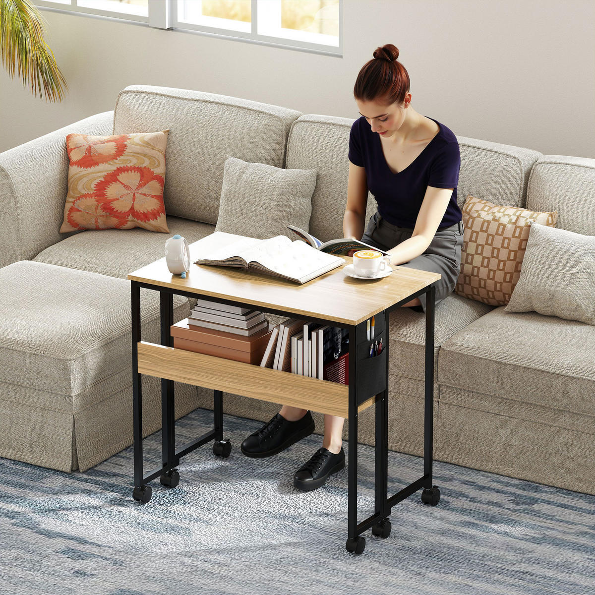 SCHREIBTISCH Eichenoptik klappbar mit Rollen und Ablage 80/50/75 cm - Eichefarben, Holzwerkstoff (50/80/75cm) - PANGIVO