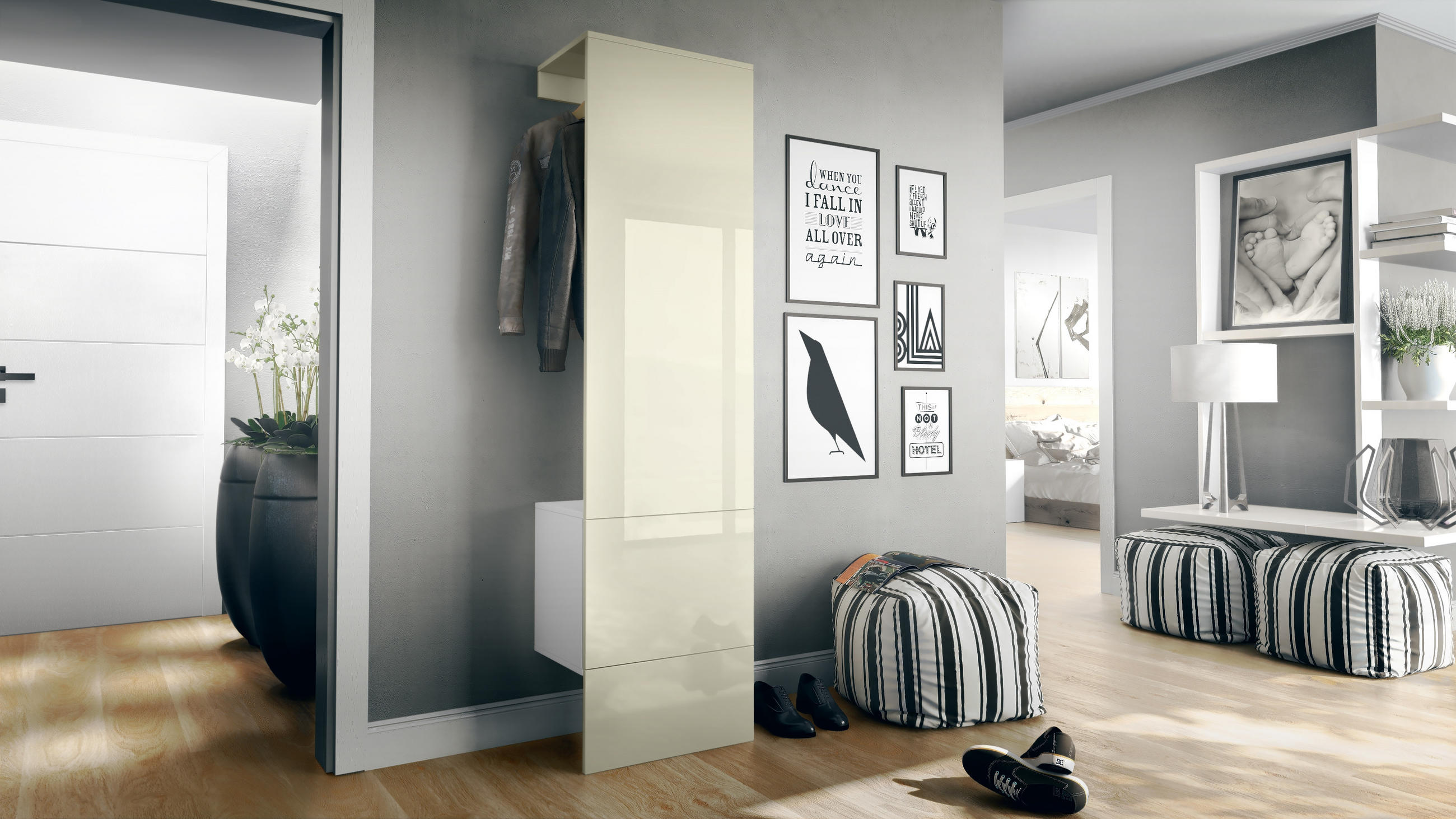 GARDEROBE Carlton Paneel in Creme Hochglanz - Creme, Holzwerkstoff (52/193/35cm) - Vladon