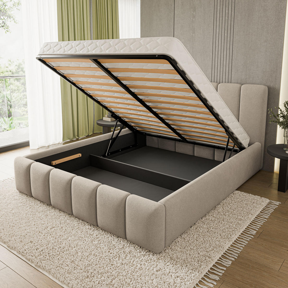 POLSTERBETT ATTORA SR 180x200 cm mit Bettkästen - Beige - Beige, Holz (180/200cm) - MASSENO