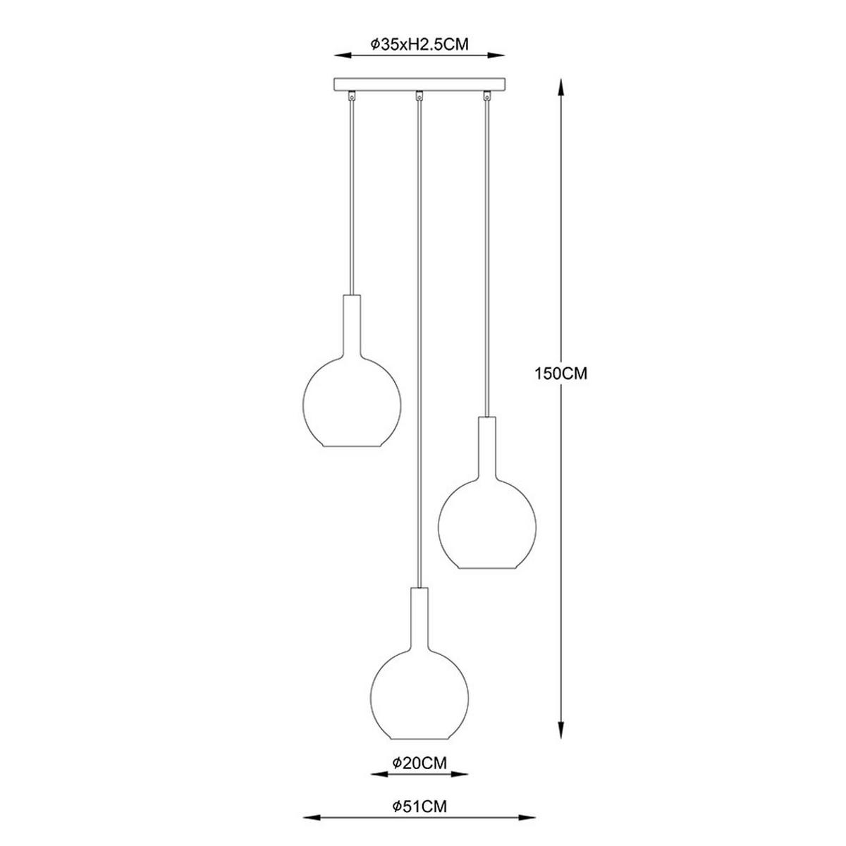 LED HÄNGELEUCHTE Marinella Messing Schwarz 3-flammig - Messingfarben, Glas (51/51/150cm) - Globo Lighting