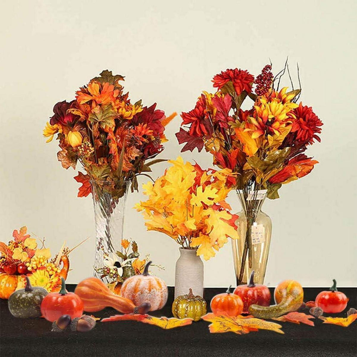 HERBSTDEKO Set 50-teilig mit Kürbissen und Blättern - Multicolor, Kunststoff (10cm)