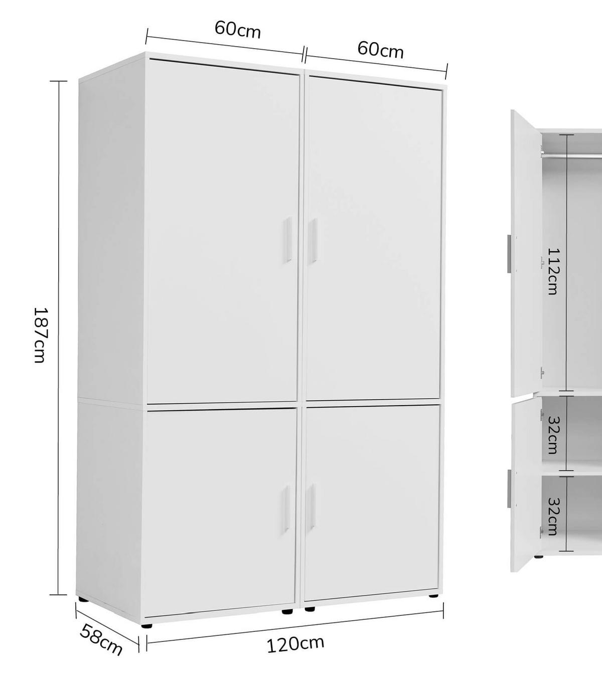 KLEIDERSCHRANK Der Grenzenlose - Weiß, Holzwerkstoff (120/187/58cm) - Mokebo
