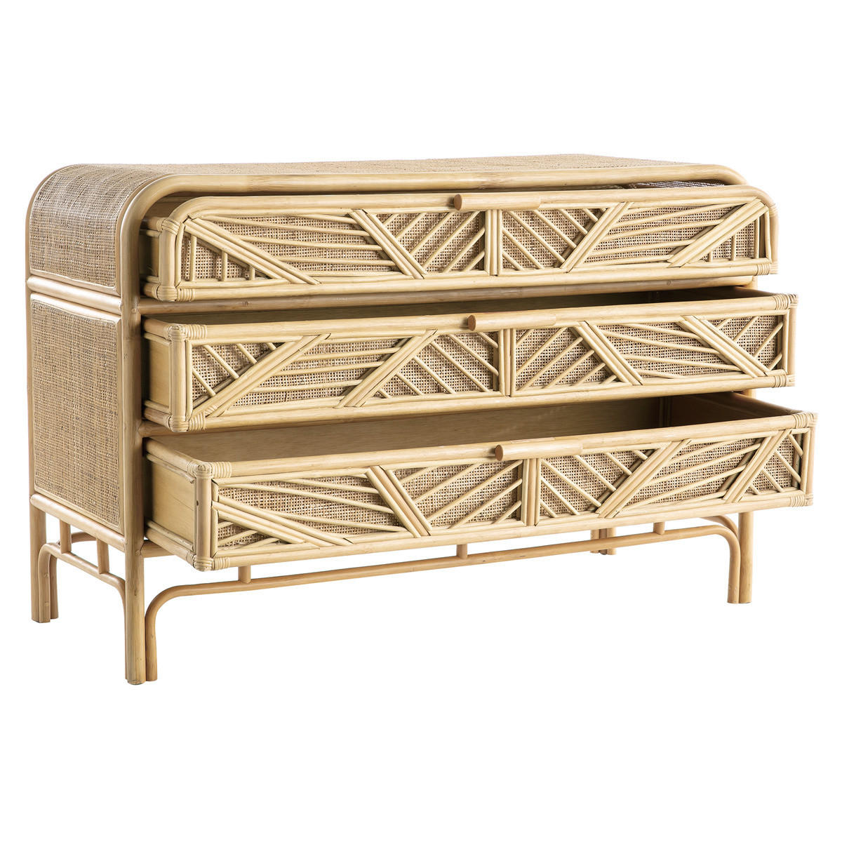 KOMMODE Rattan 3 Schubladen GALON - Eiche Bianco, Holz (50/80/120cm) - Miliboo