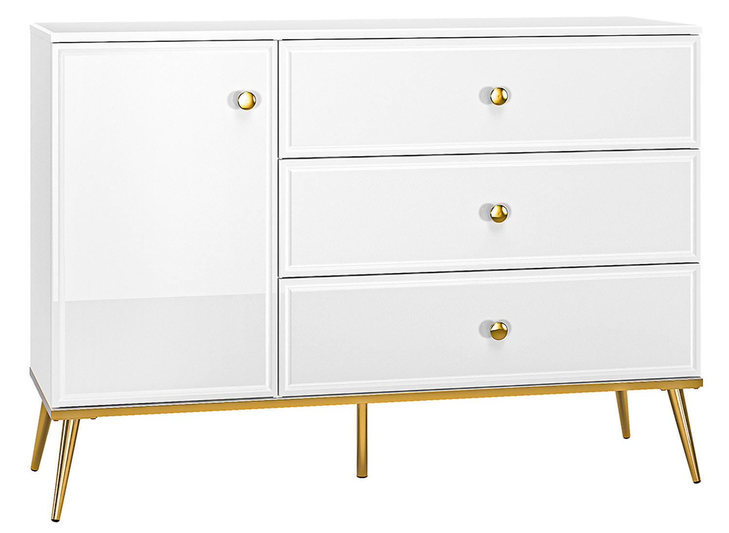 SIDEBOARD Goldin weiß / weiß hochglanz /gold 120 / 40 / 85cm - Weiß Hochglanz/Weiß, Holz/Holzwerkstoff (120/85/40cm) - Feldmann-Wohnen