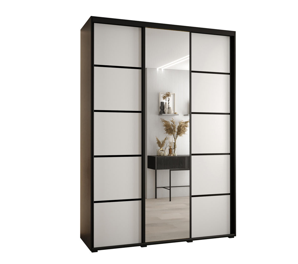 SCHWEBETÜRENSCHRANK 235,2/170/60 3-türig - Schwarz/Weiß, Holz/Metall (170/235/60cm) - Abiks Möbel