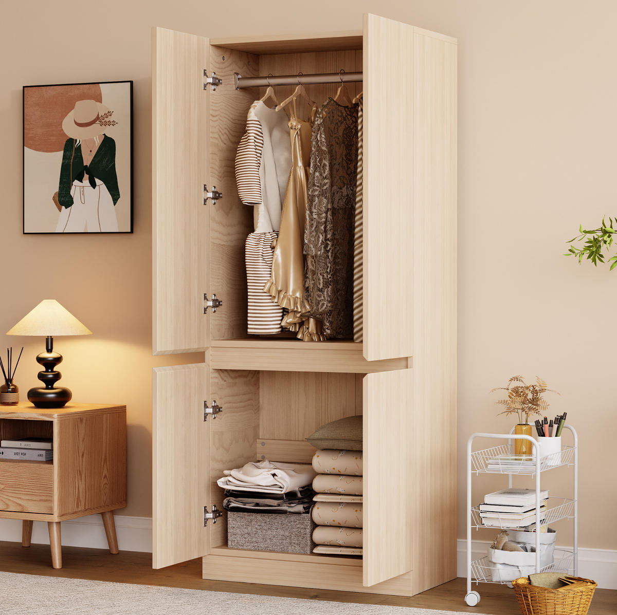 KLEIDERSCHRANK 70/170/40 cm Holzfarbe aus Holz mit Doppeltüren - Naturfarben, Holz (40/170/70cm) - OKMYHOME