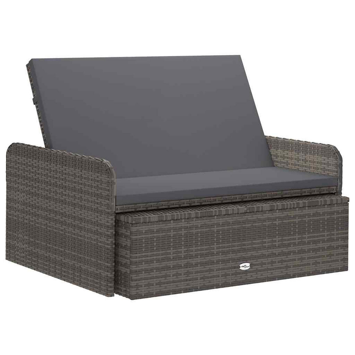 LOUNGEGARNITUR mit Auflagen und Kissenbox, aus Poly Rattan, Grau, 2-teiliges Set - Grau, Kunststoff/Textil - vidaXL