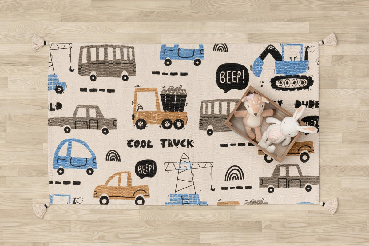 BAUMWOLLTEPPICH LKW-Muster 70/120 cm - Multicolor, Naturmaterialien (70/120cm)