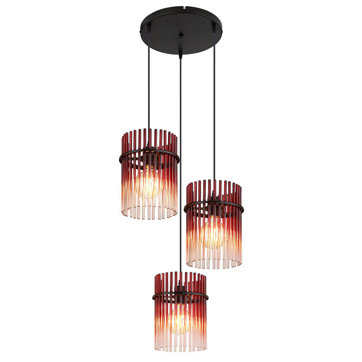 3-FLAMMIGE HÄNGELEUCHTE Metall Rot LED - Schwarz, Glas (47/47/140cm) - Globo Lighting