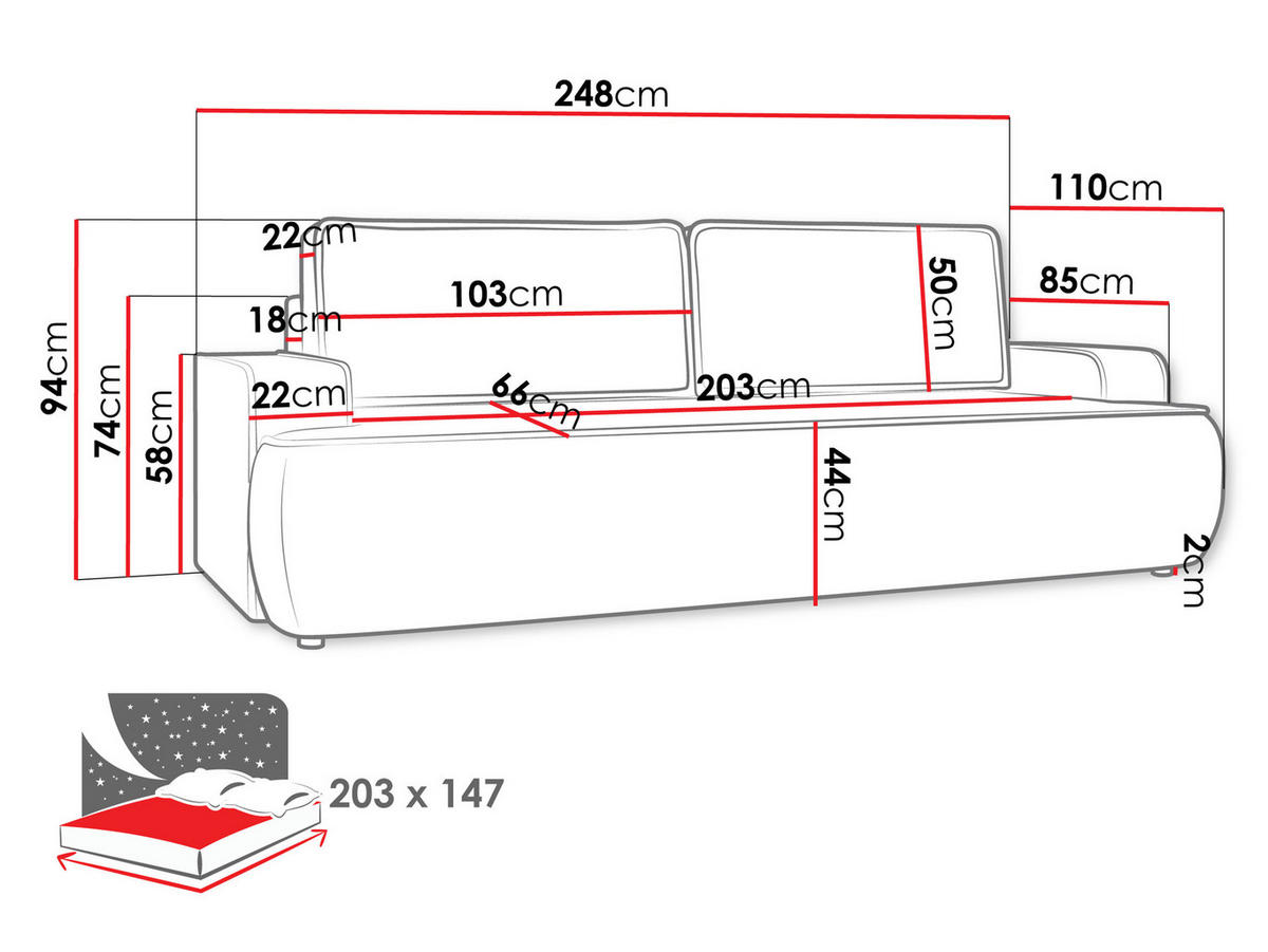 SCHLAFSOFA Mono - Hellbraun/Schwarz, Holz/Kunststoff (248/94/110cm) - MIRJAN24