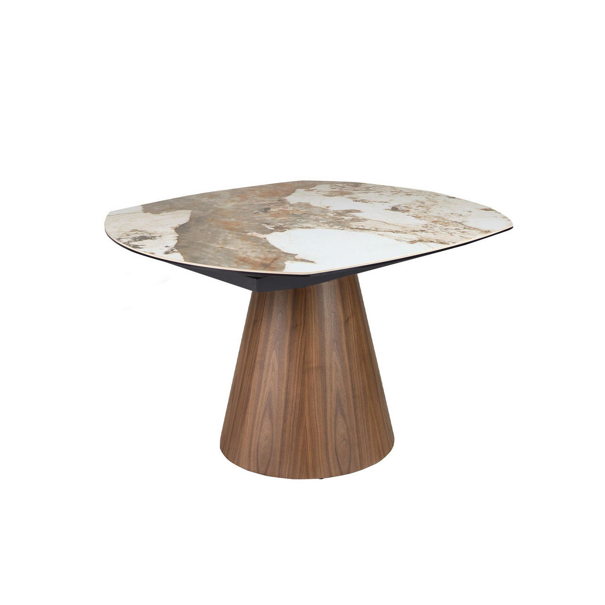 ESSTISCH Ovaler ausziehbarer in Fassform aus Porzellan-Marmor und Nussbaumholz Ø130/120/76 cm - Nussbaumfarben/Walnussfarben, Keramik/Holz (120/130/75cm) - ANGEL CERDA