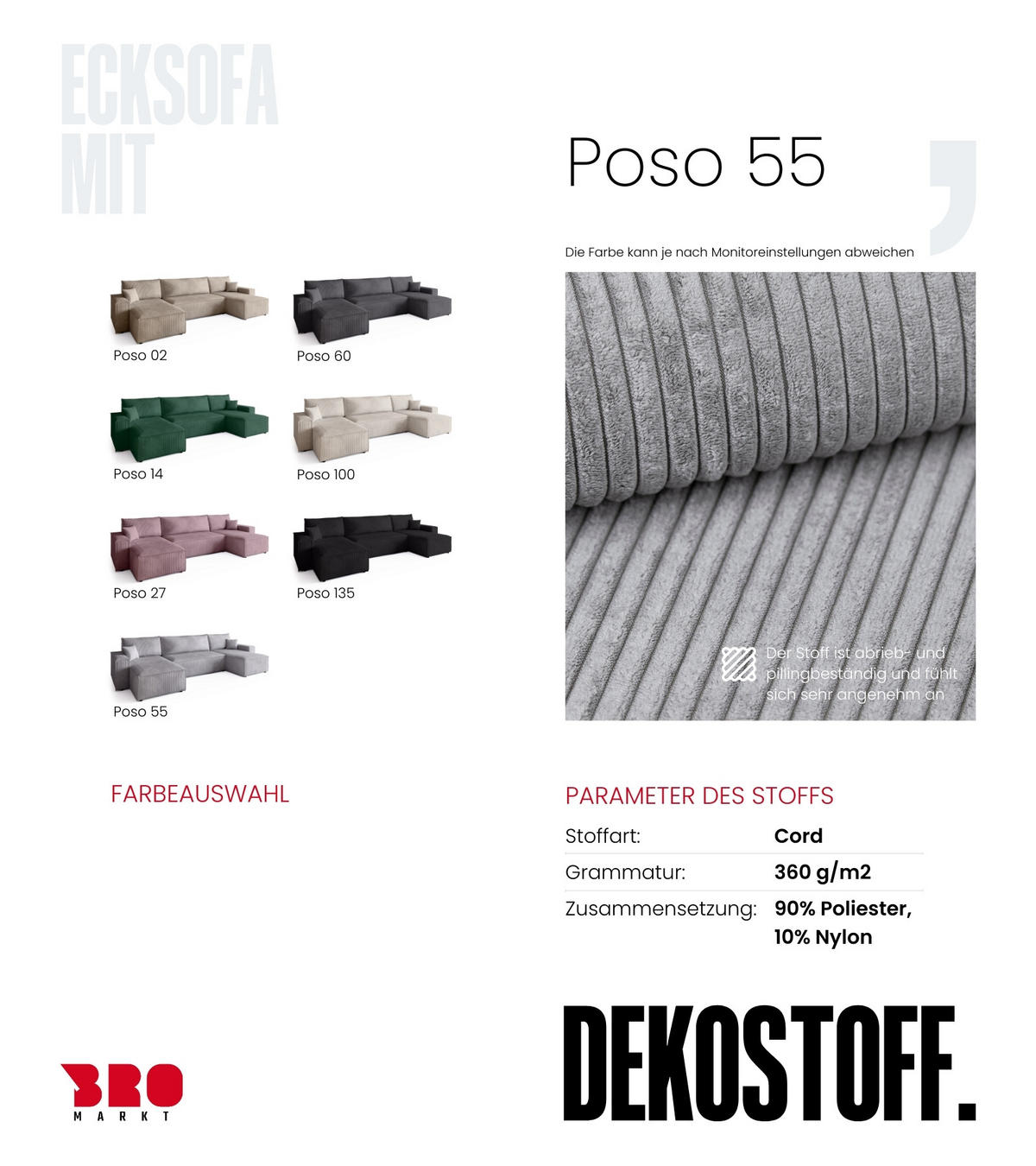 WOHNLANDSCHAFT ADI U mit Schlaffunktion Cordstoff Hellgrau - Hellgrau, Textil (312/85/143cm) - Bromarkt