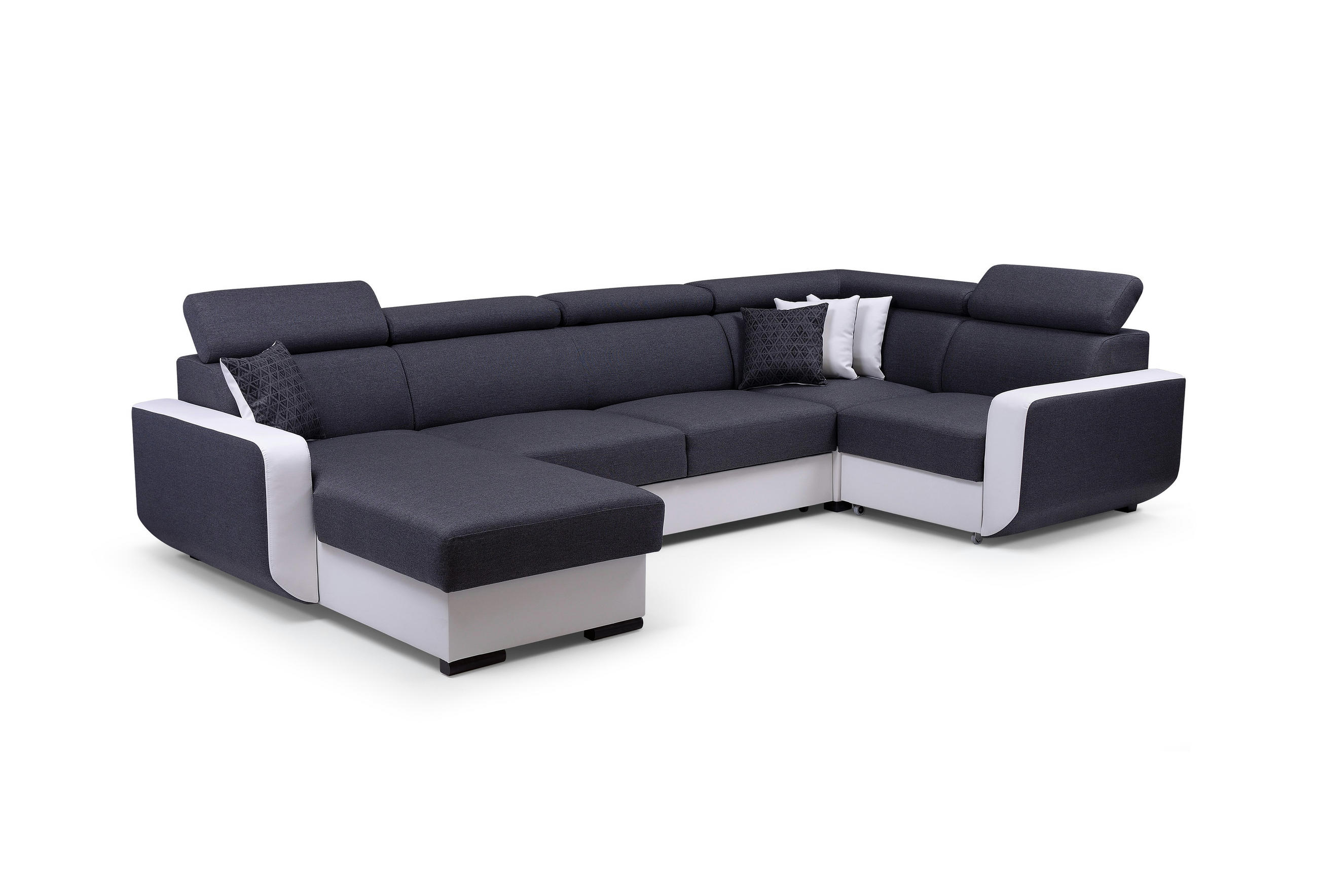 WOHNLANDSCHAFT PALAZZO Grau Geflochtener Stoff mit Schlaffunktion - Grau, Holz (337/97/184cm) - MASSENO