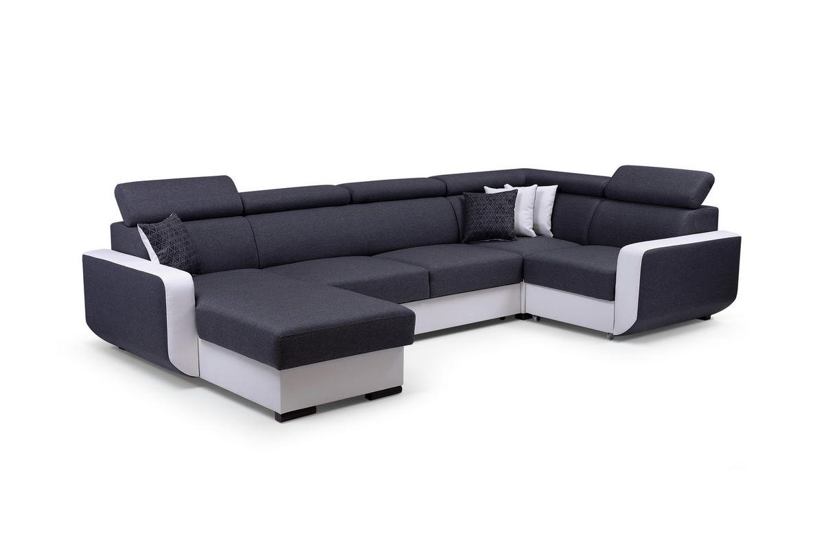 WOHNLANDSCHAFT PALAZZO Grau Geflochtener Stoff mit Schlaffunktion - Grau, Holz (337/97/184cm) - MASSENO