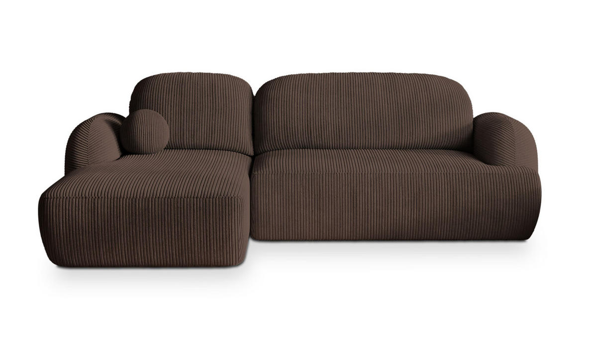 ECKSOFA MODENZA P L-S Braun Kordstoff mit Schlaffunktion - Braun, Holz (266/148cm) - MASSENO