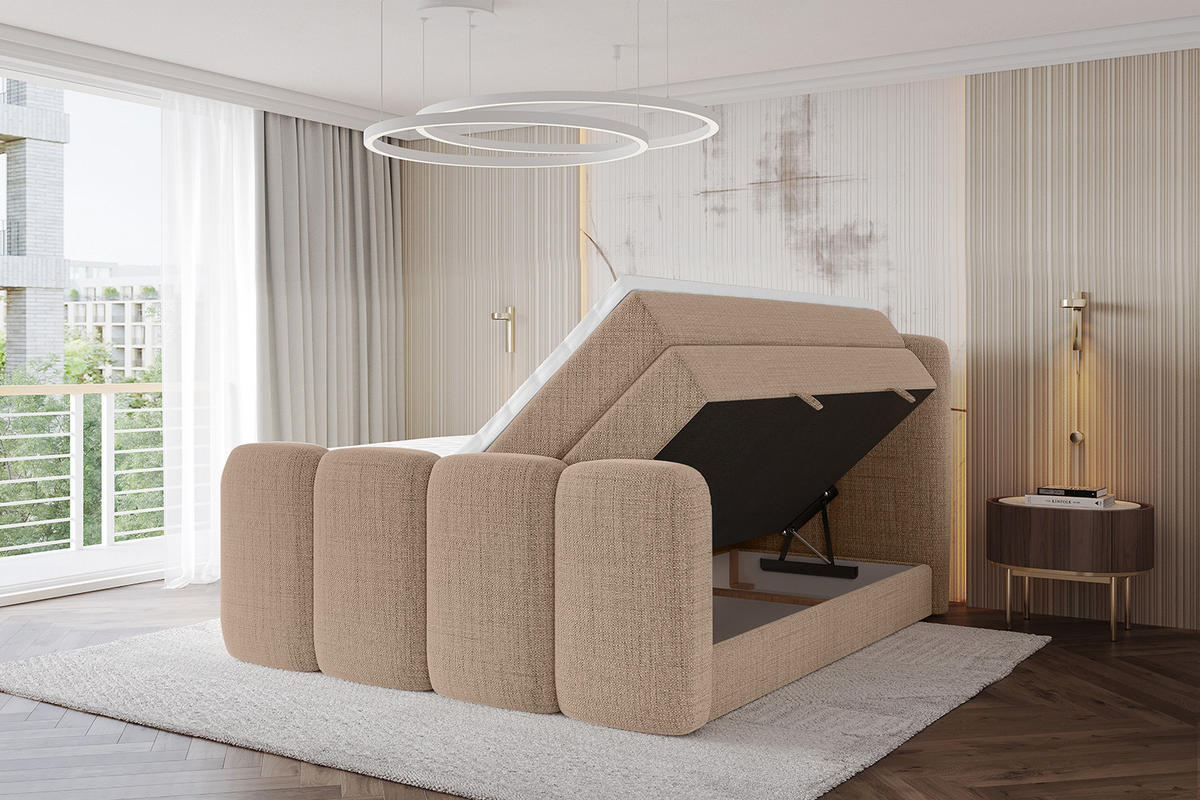 BOXBETT mit Matratze H3|H4 - NINA-Z KING - 160x200 cm - Dunkelbeige - Cappuccino, Holzwerkstoff (160/200cm) - ALTDECOR