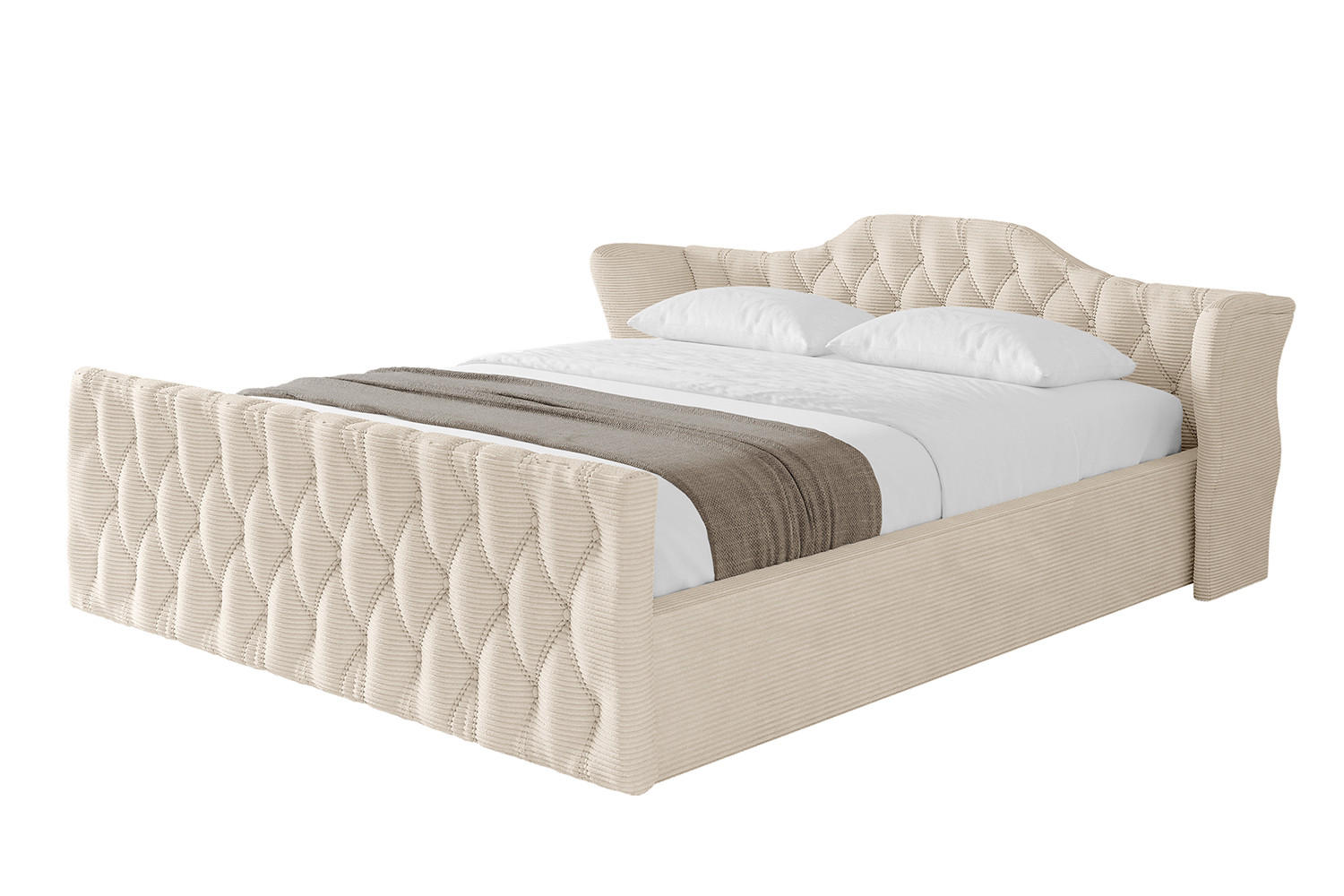 POLSTERBETT mit Bettkasten, Fußteil und Lattenrost, Boxbett mit Matratze H3/H4 - ZORAN-Z-V1 180x200 Beige - Creme, Holzwerkstoff/Textil (180/200cm) - ALTDECOR