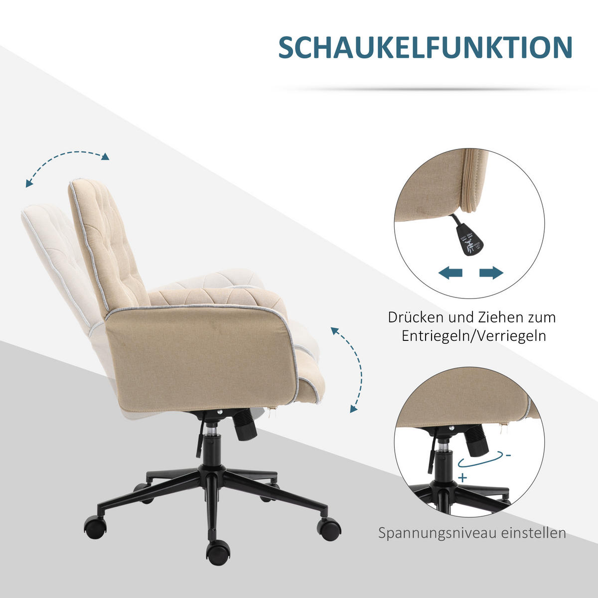 BÜROSTUHL, Schaumstoff, Beige - Beige, Kunststoff (69/90/66cm) - Vinsetto