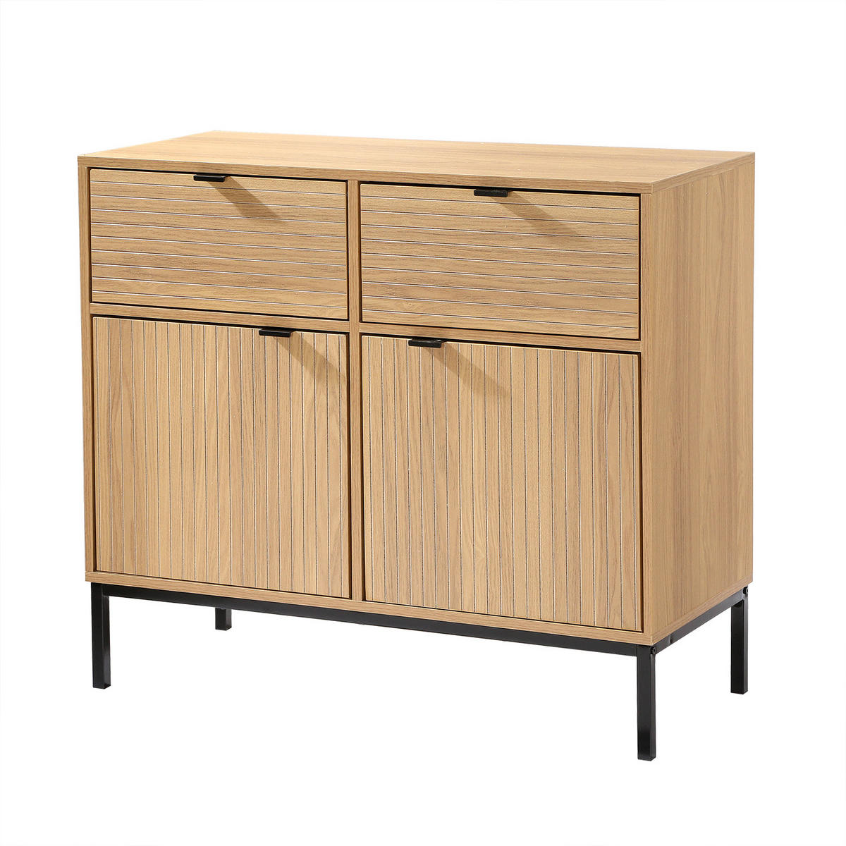 KOMMODE mit 2 Türen, 2 Schubladen, Rillenfronten - L90 x H79 cm - Eichefarben, Holzwerkstoff (39/79/90cm) - Calicosy
