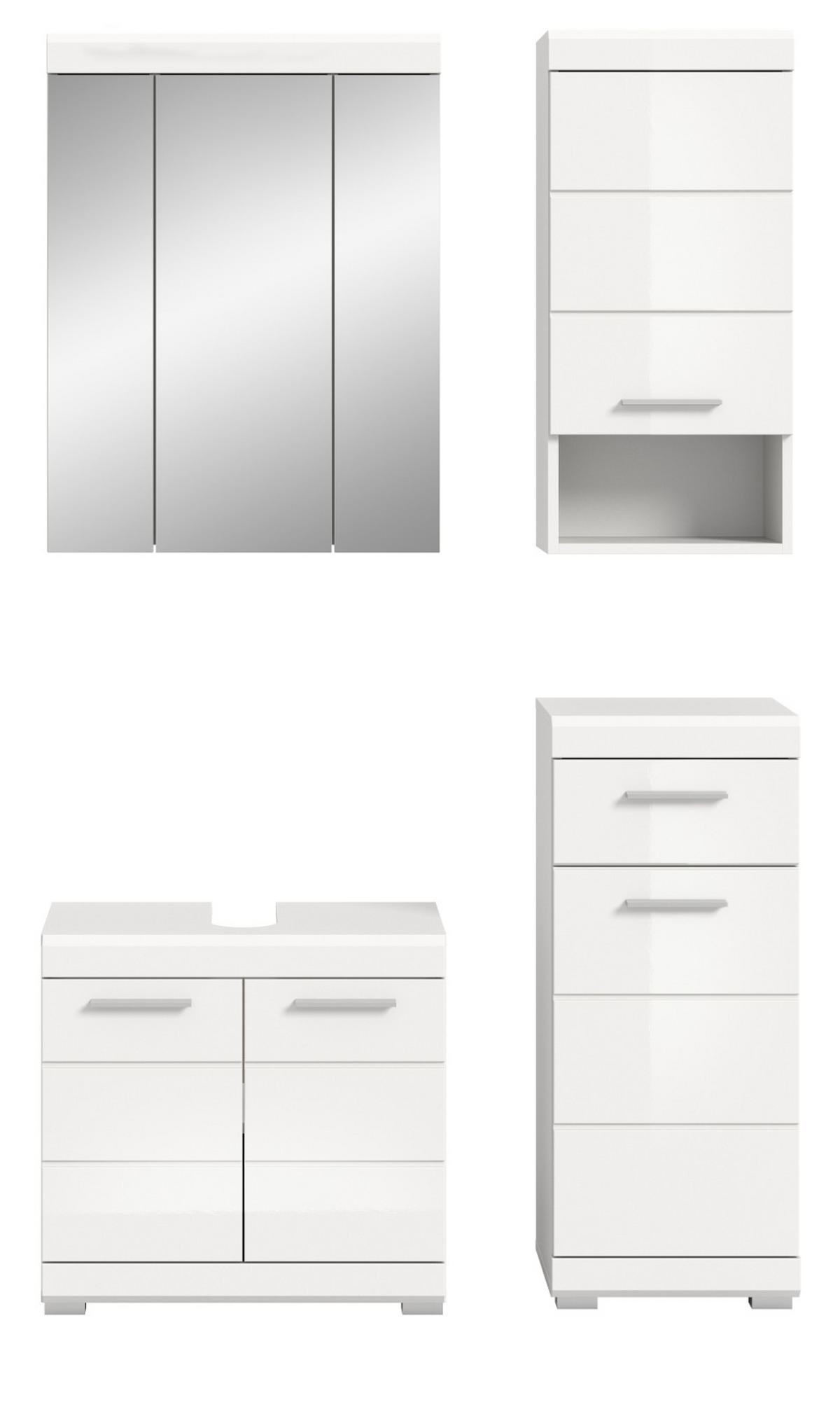 BADMÖBEL-SET weiß Hochglanz 4-teilig 112 cm, Komplettset mit viel Stauraum - Weiß Hochglanz, Glas/Holzwerkstoff (112/191/34cm) - Inn.Furn