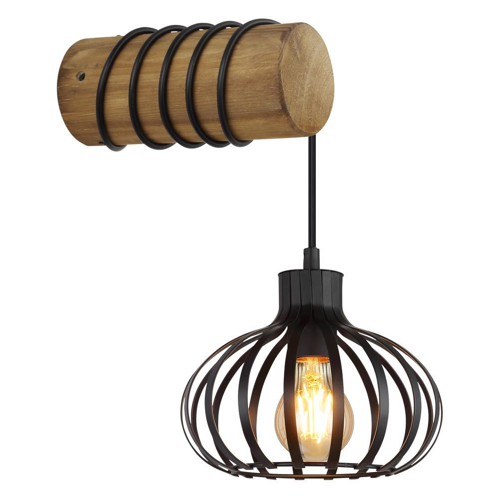 WANDLEUCHTE CALDWELL Holz braun Retro, mit Steckdose - Braun, Holz (20/59/29cm) - Globo Lighting
