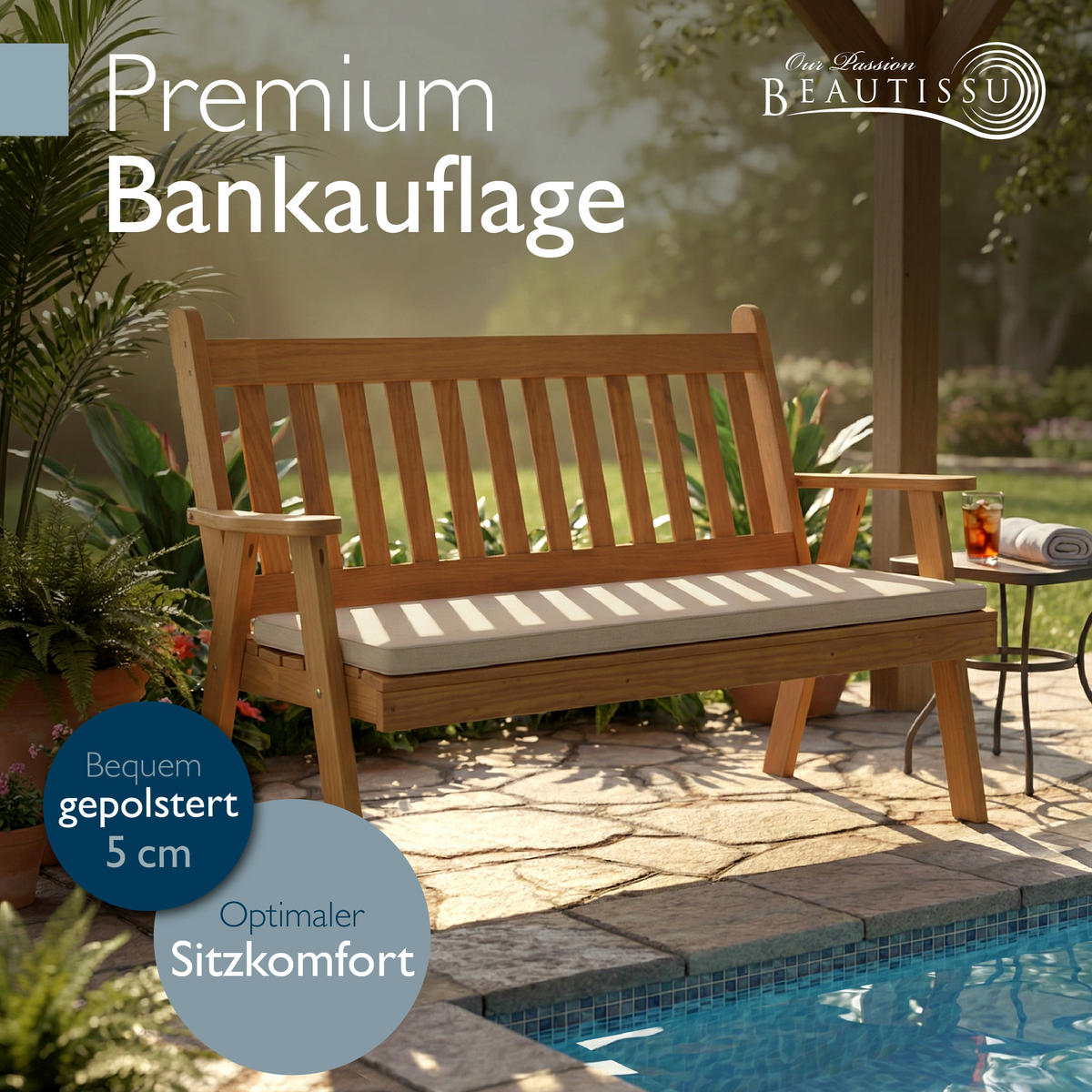 BANKAUFLAGE QD-BK 150x48x5cm Beige - Beige, Textil (48/150cm) - Beautissu 