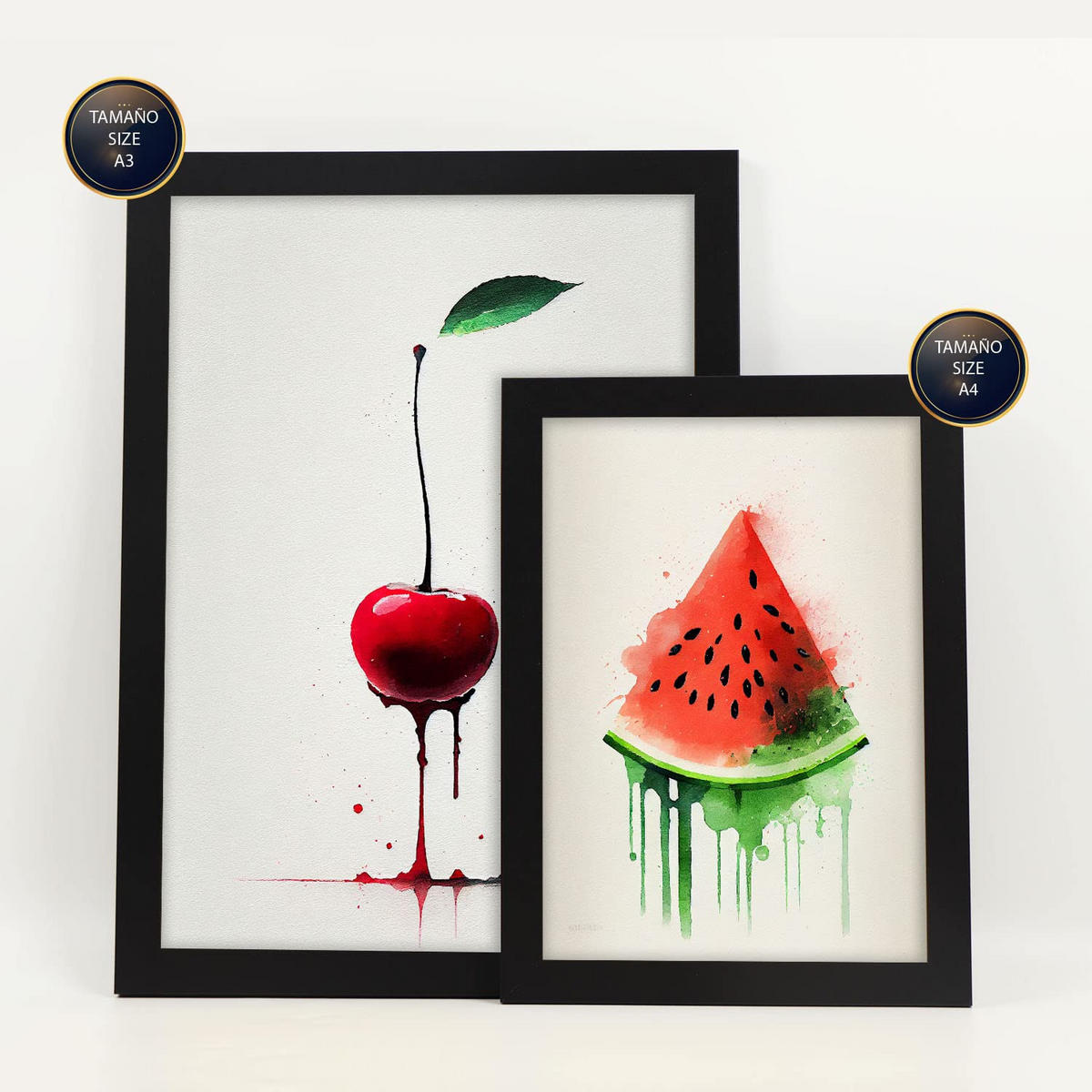POSTER Set Mit 6 Rote Früchte Plakate Von Obst Gemüse & Gesunden Lebensmitteln Im Aquarell Kunst Auf Reinweißen Hintergründen A3 & A4 Schwarzer Rahmen - Schwarz, Papier (29/3cm) - Nacnic