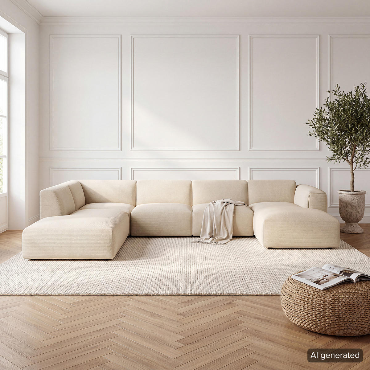 WOHNLANDSCHAFT mit Longchair - Beige/Schwarz, Kunststoff/Textil (325/71/235cm) - home24