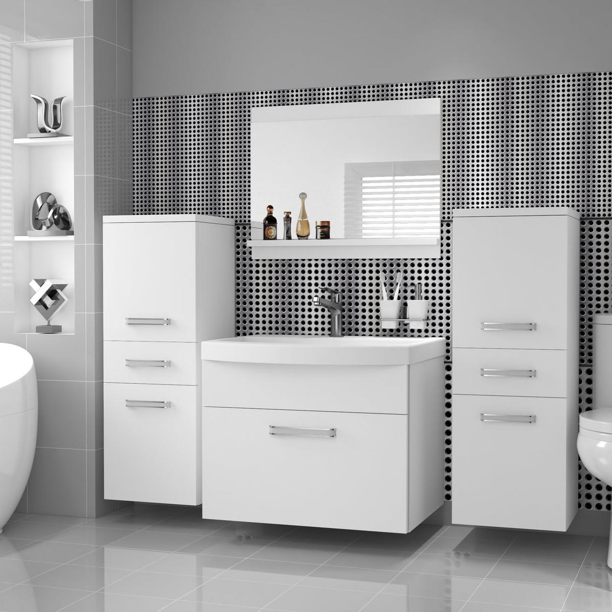 BADMÖBEL Badezimmer SET PRI M4, Weiß Matt, 120 cm - Weiß, Holz (38.7/113.5/120cm) - B BELINI GROUP