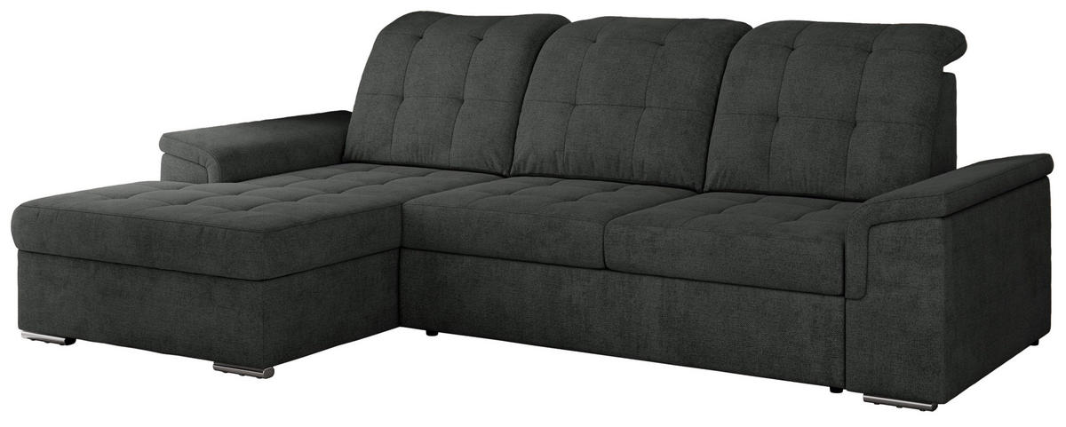 ECKSOFA MADRITO L - Dunkelgrau Struktur - Links - Dunkelgrau/Silberfarben, Textil/Metall (160/256cm)
