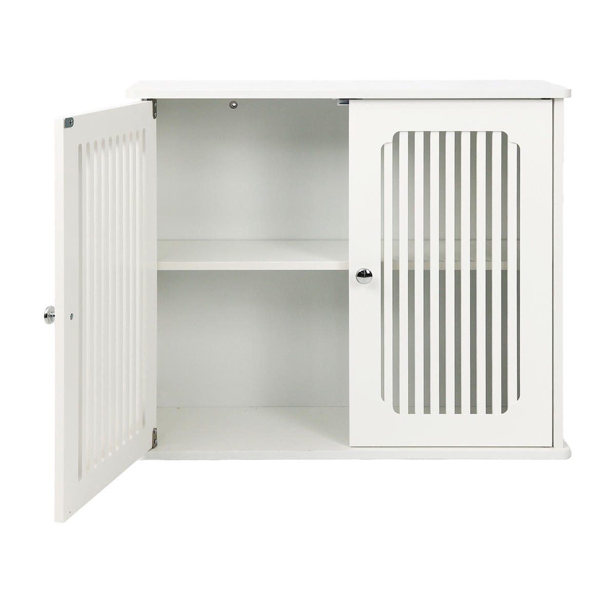 WANDSCHRANK Badezimmer Weiß mit Doppeltür & Lamellenfront - Weiß, Holzwerkstoff (60/52/20cm) - Urban Meuble
