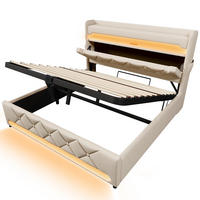 POLSTERBETT 160/200 cm Beige mit Stauraum-Kopfteil und 360°-LED-Rundumbeleuchtung (Ohne Matratze) - Beige, Textil (160/200cm) - Oxeza