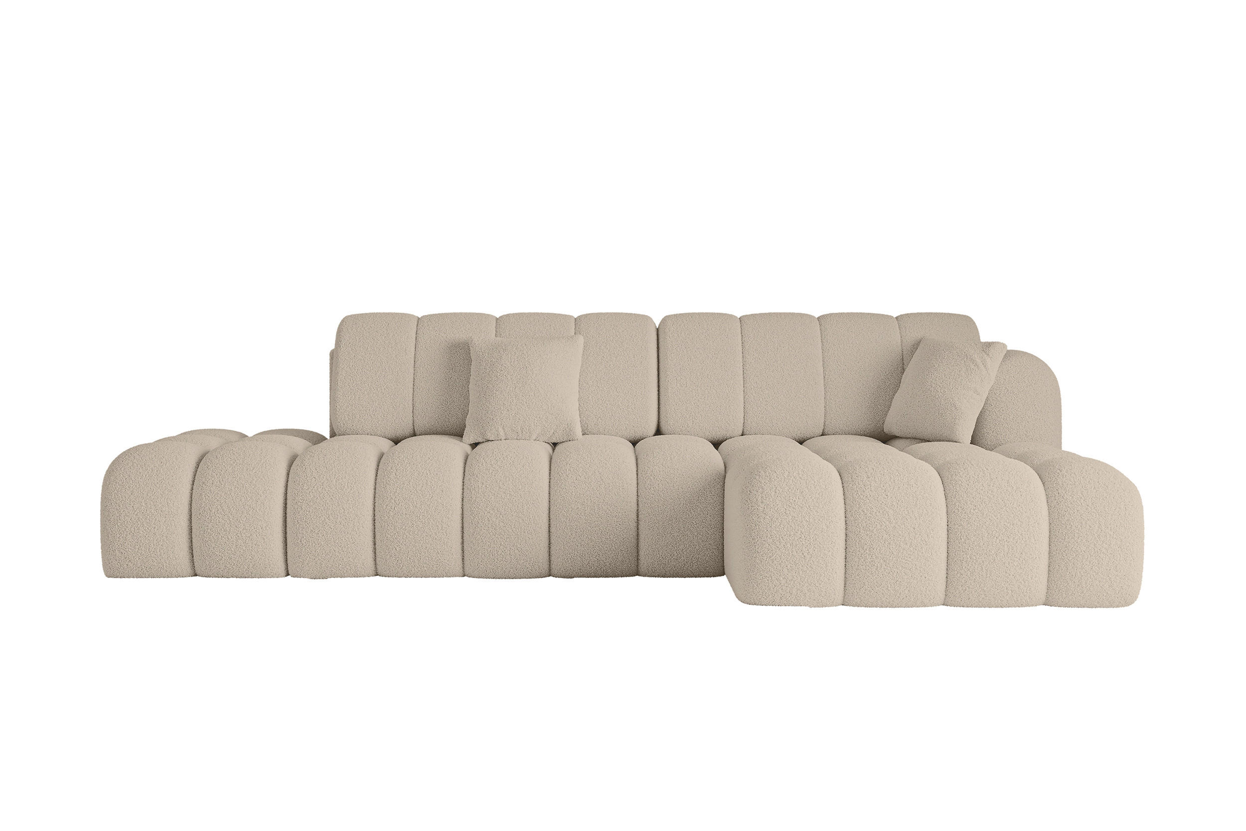 ECKSOFA mit Schlaffunktion Ottomane RECHTS OLEA-L2 321x164x75 Dunkelbeige Bouclé - Hellbraun/Schwarz, Holzwerkstoff/Kunststoff (164/321cm) - ALTDECOR