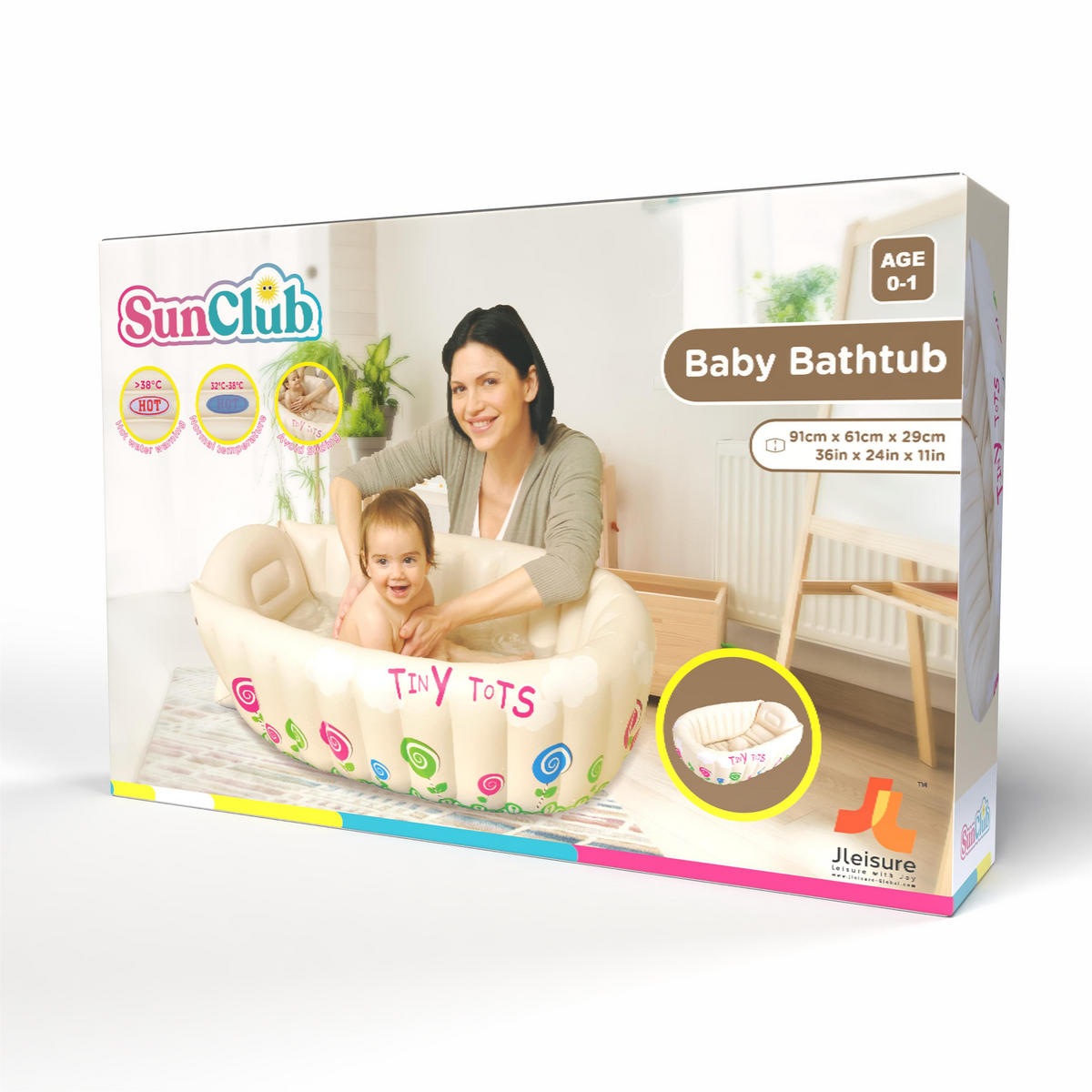 PLANSCHBECKEN Baby Badewanne aufblasbar 91x61x29cm beige Temperaturanzeige - Beige, Kunststoff (61/91cm) - SunClub