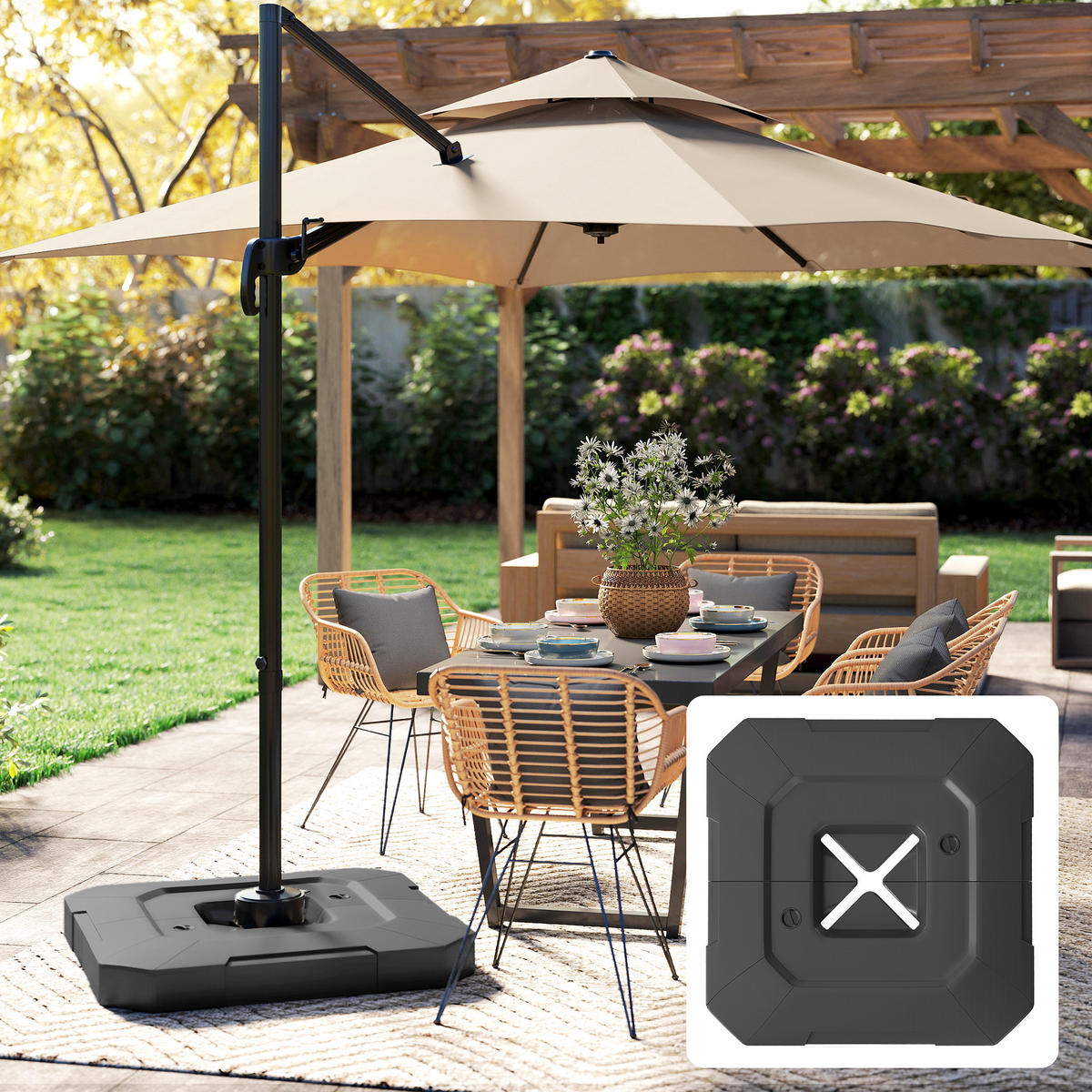 SCHIRM-GEWICHTE mit Wasser/Sand befüllbar, Schwarz - Schwarz, Kunststoff (101/101cm) - Outsunny