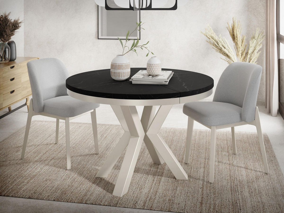 ESSTISCH Clara Grau-Beige runder ausziehbarer, Marmor Schwarz 120-200/120/76 cm - Anthrazit/Grau, Holzwerkstoff/Metall (120/120/76cm) - WFL GROUP