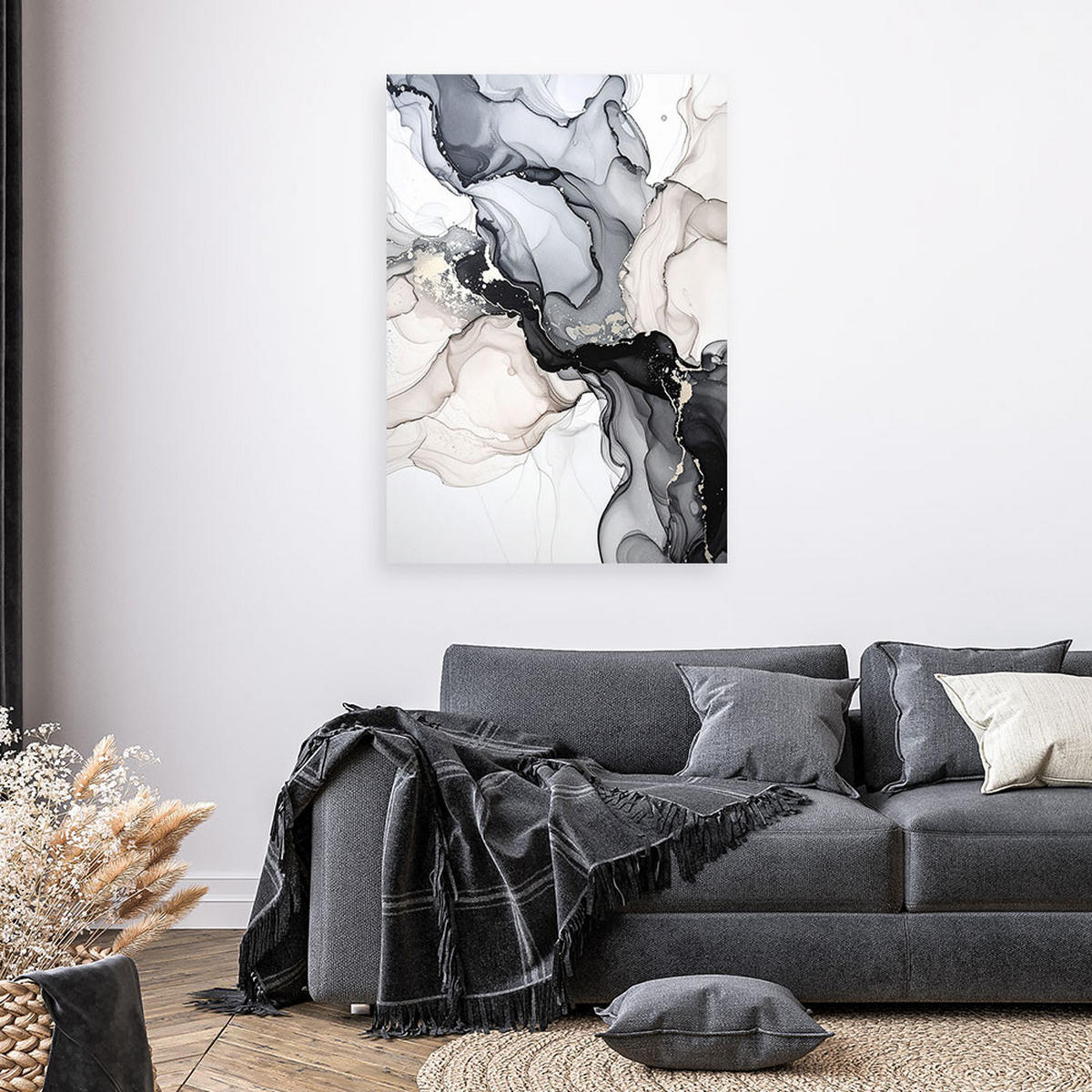 LEINWANDBILD Schwarz-Gold-Abstraktion 80x120cm - Schwarz, Textil (80/120cm) - Feeby