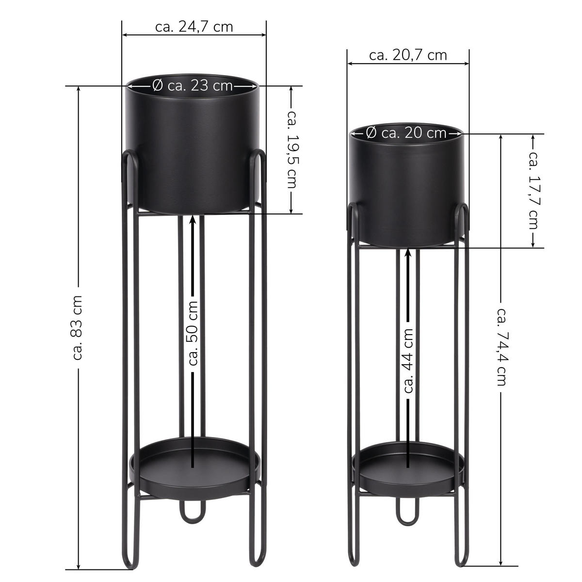 BLUMENHOCKER 2er-Set, schwarz, Metall - Schwarz, Metall (20.7/20.7/74.7cm) - bremermann