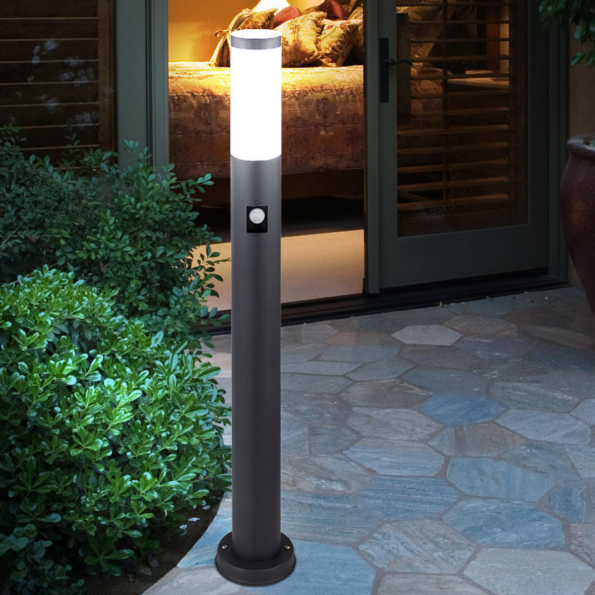 WEGELEUCHTE Edelstahl Anthrazit mit Bewegungsmelder - Anthrazit, Metall (12.7/12.7/80cm) - Globo Lighting