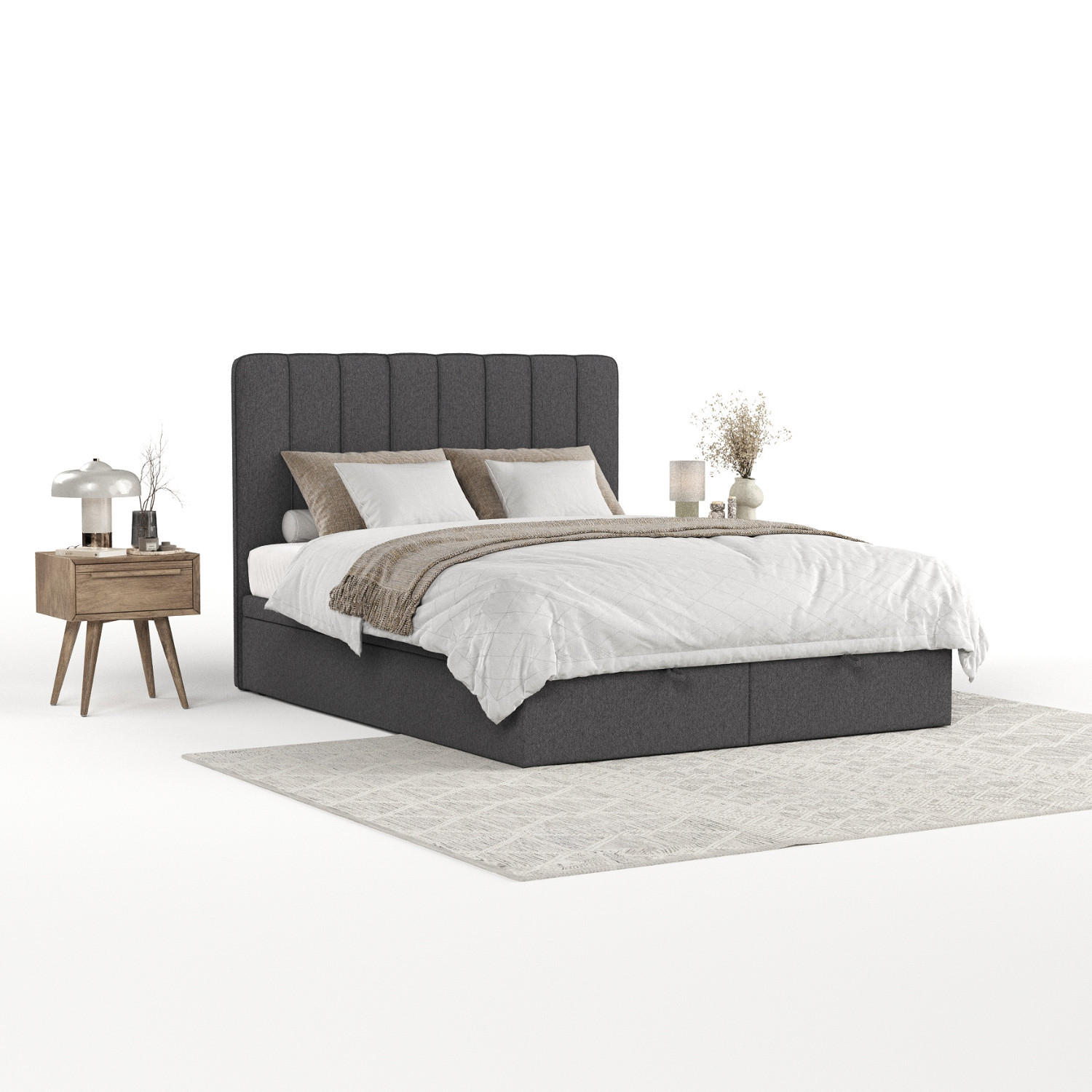 POLSTERBETT Vienna mit Stauraum 160/200 cm Anthrazit im Megan Stoff - Anthrazit/Schwarz, Holz/Holzwerkstoff (160/200cm) - AltaBeds