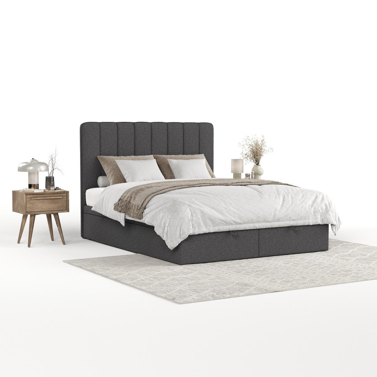 POLSTERBETT Vienna mit Stauraum 140/200 cm Anthrazit im Megan Stoff - Anthrazit/Schwarz, Holz/Holzwerkstoff (140/200cm) - AltaBeds