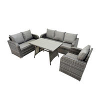 GARTENMÖBEL SET Polyrattan Dunkelgrau 6-Sitzer - Dunkelgrau/Grau, Glas/Kunststoff - Fimous