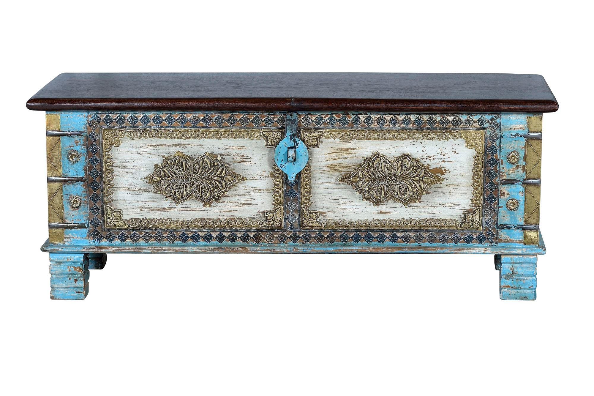 TRUHE aus Mangoholz - Blau, Holz (116/45/40cm) - Giner y Colomer