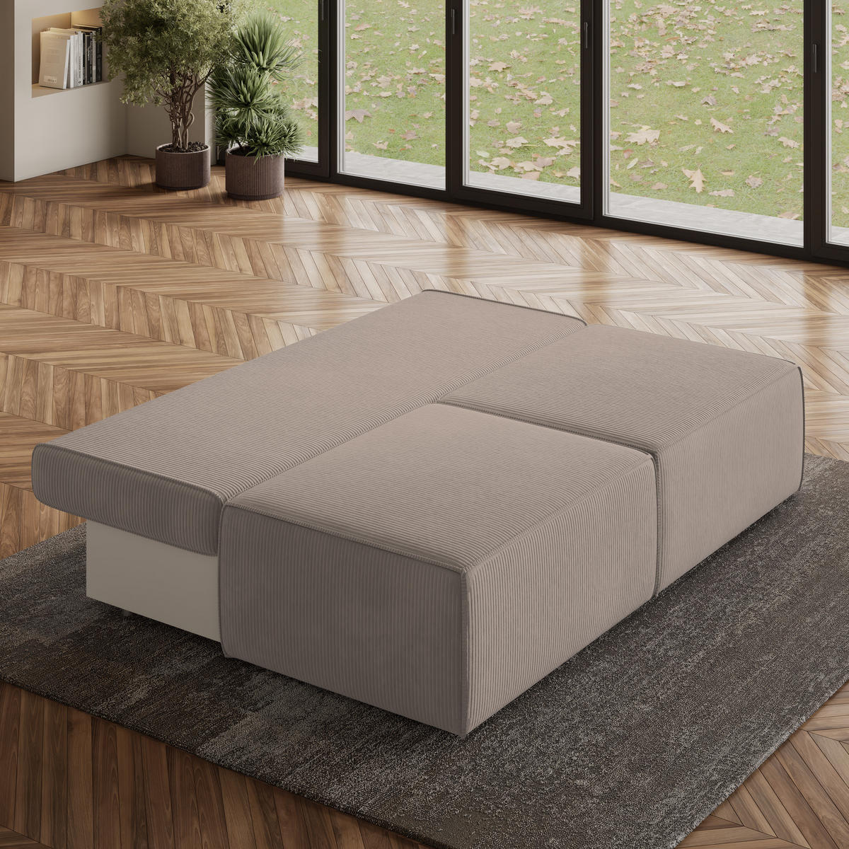 ECKSOFA VARNA P Beige Kordstoff mit Schlaffunktion - Beige, Holz (196/158cm) - MASSENO