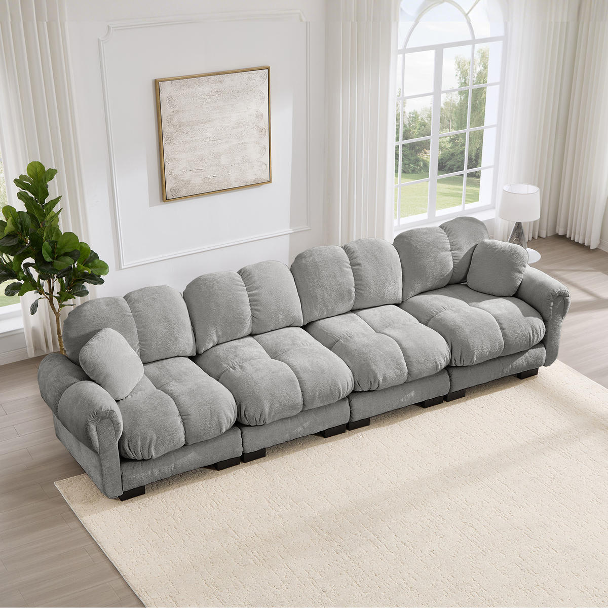 4-SITZER-SOFA DE-34384 Steppdesign Hellgrau - Hellgrau, Textil (86/90/330cm) - ComfortXL