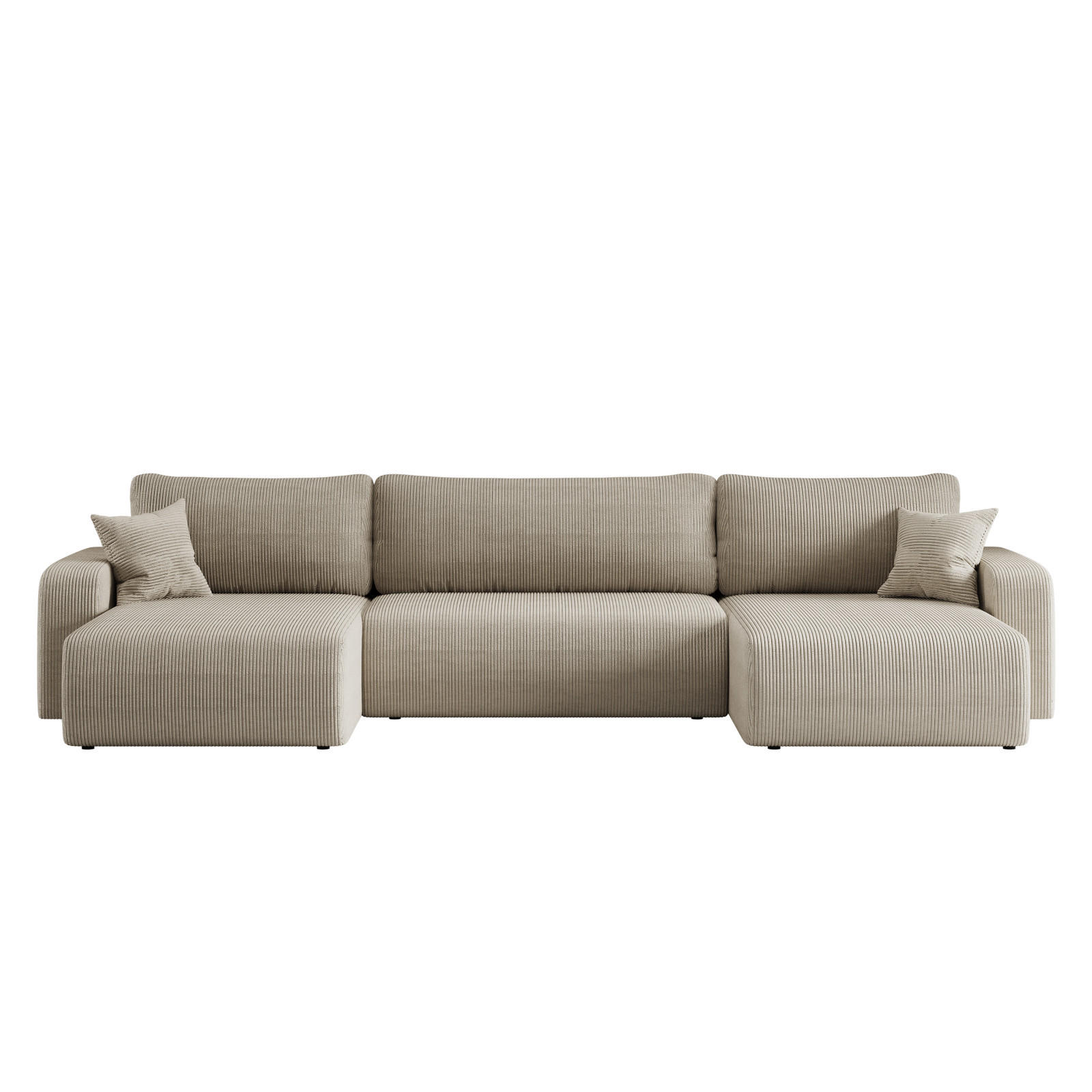 ECKSOFA U-Form Mit Schlaffunktion Und Bettkasten MILANO Dicker Cord Dunkelbeige - Cappuccino, Holz/Textil (312/145cm) - Kaiser Möbel