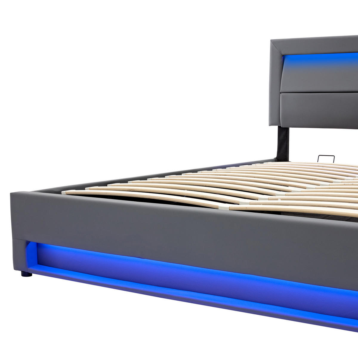 POLSTERBETT mit Stauraum & LED 140x200 cm PU Grau - Grau, Metall (140/200cm) - Meubliv