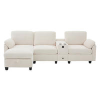 ECKSOFA L-Form mit verschiebbarer Mittelkonsole & USB-C-Anschluss Beige 266/136/82 cm - Beige, Textil (266/136cm) - OKWISH